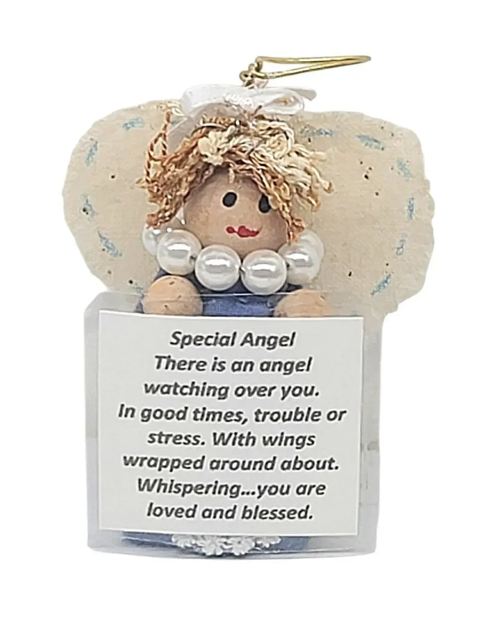 Vtg Special Angel Watching Over You Christmas Ornament Wood Peg Handmade 2.5
